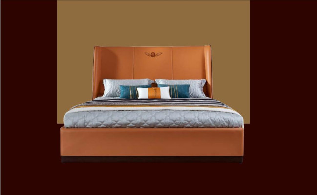 Lit 2 x Table de chevet Chambre Orange Créatif Mobilier Moderne en Bois Lits de Luxe