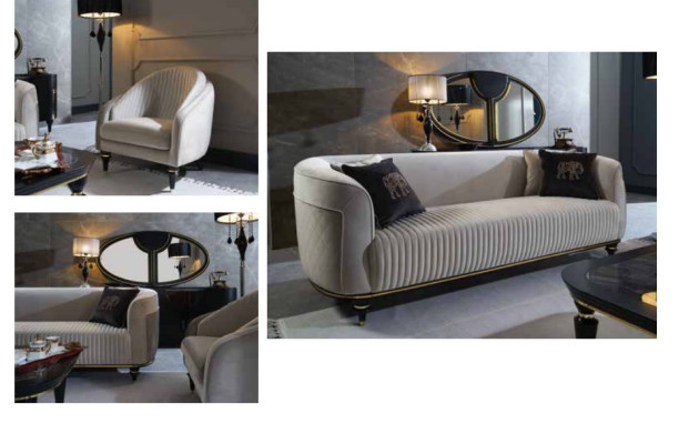 Ensemble de canapés 3+1 places en tissu design gris noir avec suite de canapé.