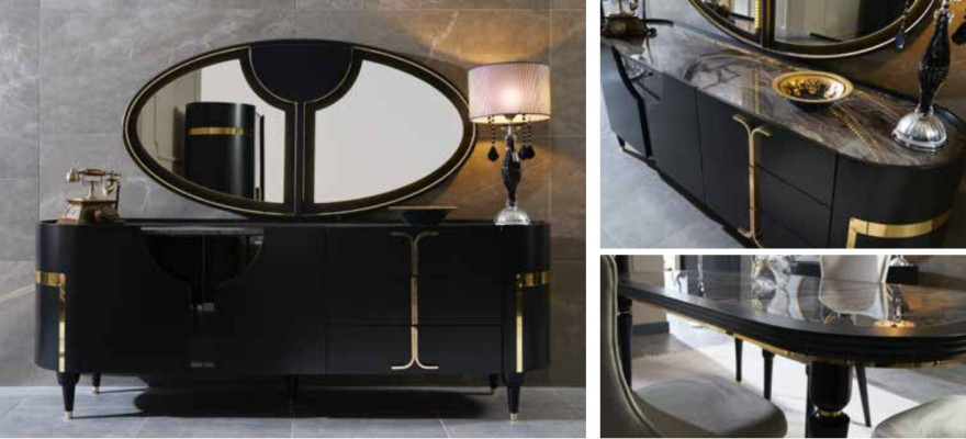 Commode Buffet Mobilier Armoire Ensemble Ensemble 2 pièces Commode Miroir Groupe Bois