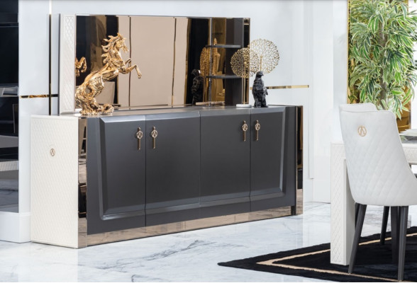 Salle à manger Ensemble Table 6x Chaise Commode Miroir Style italien Groupe neuf