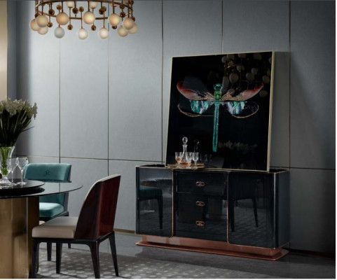 Table à manger Marbre noir Salle à manger en acier inoxydable Table ronde Mobilier de design