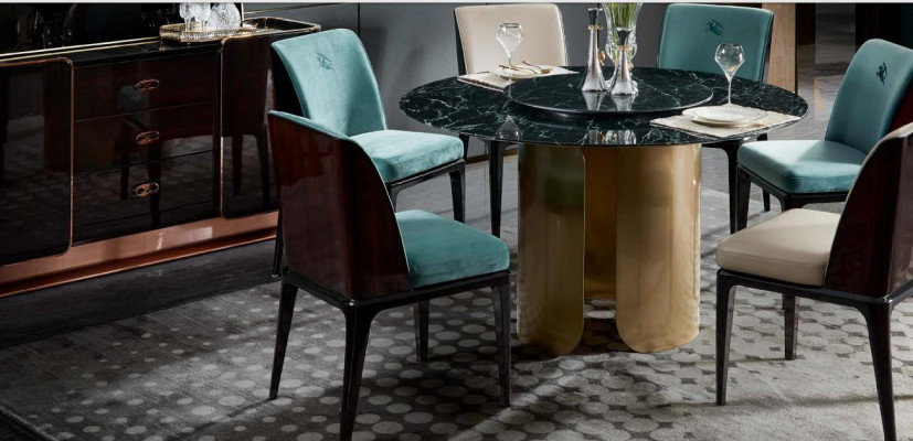 Table à manger Marbre noir Salle à manger en acier inoxydable Table ronde Mobilier de design