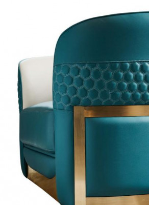 Canapé 3 places en cuir turquoise de luxe à design moderne italien