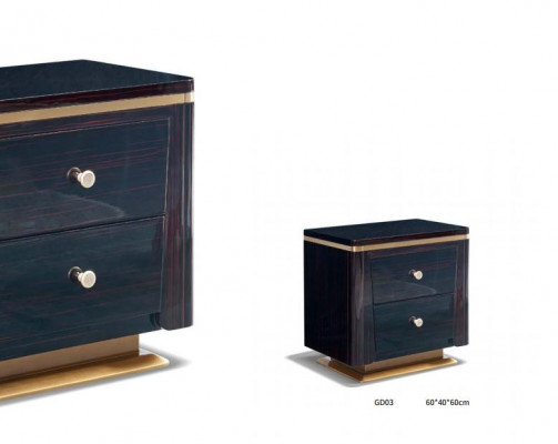 Lit en cuir Chambre à coucher Groupe de design de meubles 3 pièces. Ensemble de 2 tables de chevet