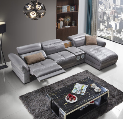 Canapé d'angle de luxe en cuir, canapé avec système audio, multifonction