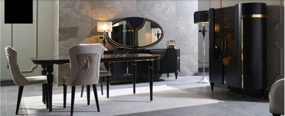 Ensemble de table de salle à manger Table à manger 4 chaises Mobilier de luxe Style chaise Groupe de meubles commode 8 pièces