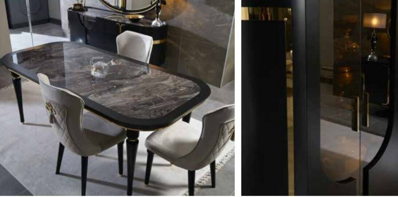 Ensemble de table de salle à manger Table à manger 4 chaises Mobilier de luxe Style chaise Groupe de meubles commode 8 pièces