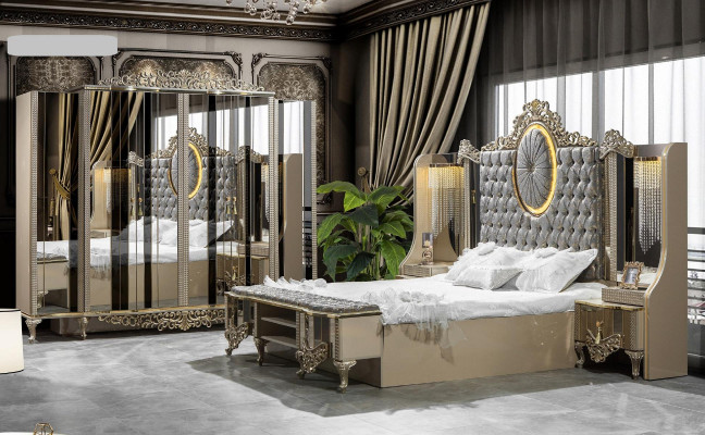 Suite de luxe Chambre Lit double Ensemble classique beige 5 pièces. nouveau