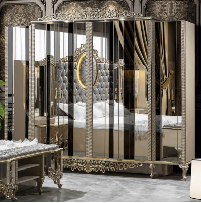 Suite de luxe Chambre Lit double Ensemble classique beige 5 pièces. nouveau