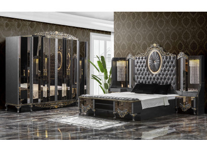 Suite Chambre Double Lit de Luxe Classique Noir Ensemble 4 pièces
