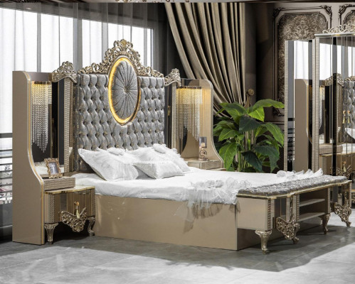 Suite de luxe Chambre Lit Double Classique Ensemble Beige 3 pièces. nouveau
