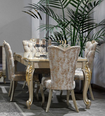Coin repas Ensemble de salle à manger de luxe Salle à manger Table de salle à manger Chaises Beige Ensemble Bois 5 pièces