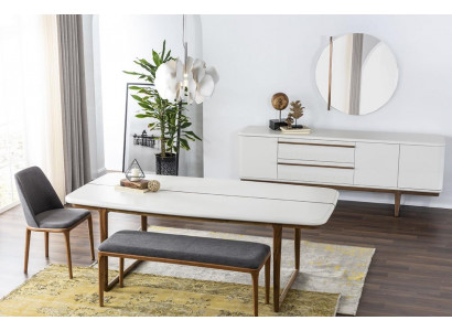 Coin repas Ensemble de salle à manger Salle à manger Table de salle à manger Chaises Buffet 10 pièces Bois Blanc