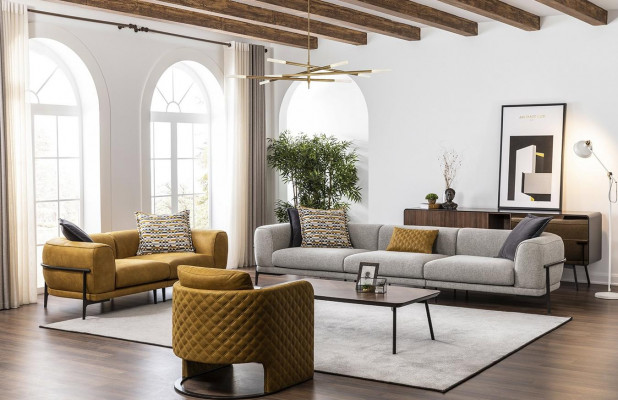 Ensemble de canapés en similicuir Canapé 3-2-1 places Moderne Jaune Fauteuil assorti