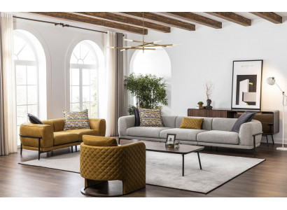 Ensemble de canapés en similicuir Canapé 3-2-1 places Moderne Jaune Fauteuil assorti