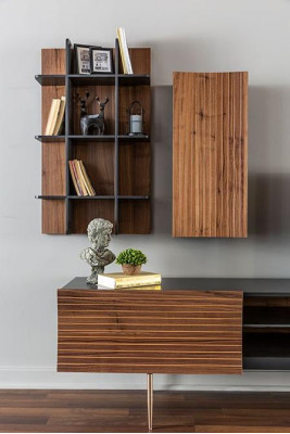 Meuble TV bas buffet TV étagères buffet bois moderne brun salon