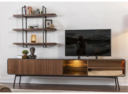 Meuble TV bas télévision étagères buffet salle de séjour en bois brun moderne