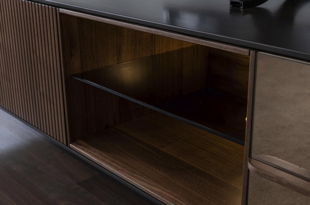 Meuble TV bas télévision étagères buffet salle de séjour en bois brun moderne