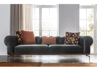 Canapé moderne Chesterfield trois places, canapé 3 places en tissu canapés canapé en tissu bleu