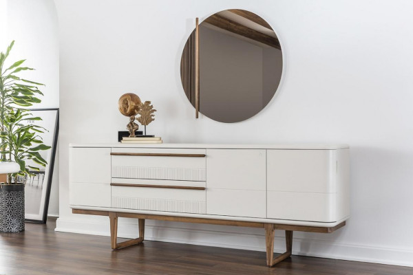 Bahut Commode Buffet Miroir Bois Salle à manger Ensemble de meubles Blanc