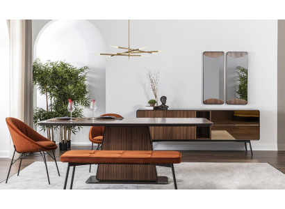 Dinette Ensemble de salle à manger Salle à manger Table de salle à manger Chaises Tabouret 8 pièces Marron Orange