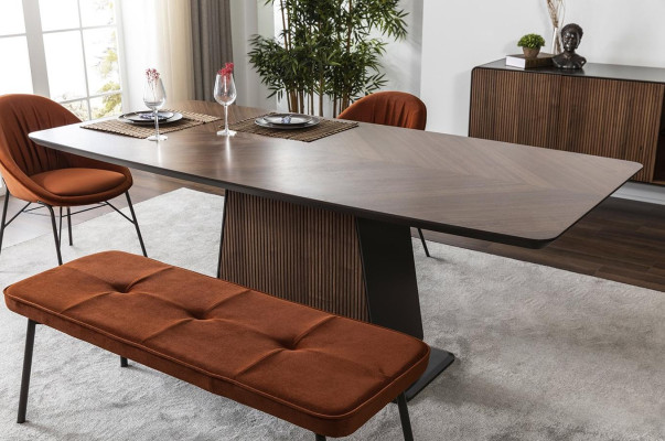 Dinette Ensemble de salle à manger Salle à manger Table de salle à manger Chaises Tabouret 8 pièces Marron Orange