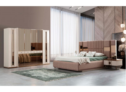 Chambre ensemble complet Lit 4 pièces 2 x Tables de chevet Armoire Lits
