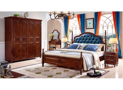 Chambre à coucher Ensemble 4 pièces Lit classique + 2 tables de chevet Armoire