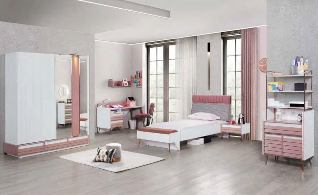 Chambre d'enfants Chambre des jeunes Commode Armoire d'enfants Mobilier bicolore Filles nouveauté