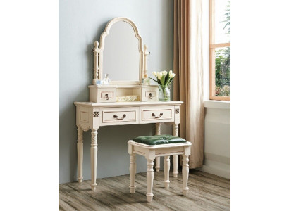 Table de maquillage de coiffeuse avec miroir et tabouret en bois 2 pièces.