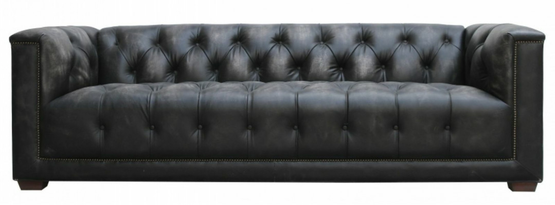 Chesterfield Vintage Canapé en cuir noir shabby en cuir Sofa Couch