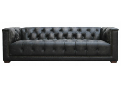 Chesterfield Vintage Canapé en cuir noir shabby en cuir Sofa Couch