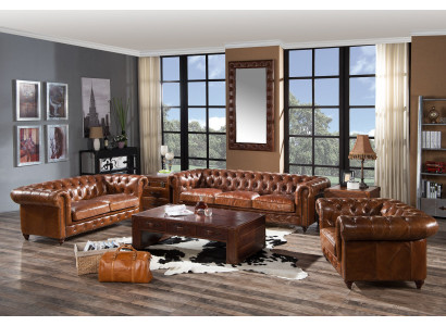 Design Club Lounge 4-Sitzer Sofa Ledersofa Dreisitzer Vintage Ledersofa Chesterfield