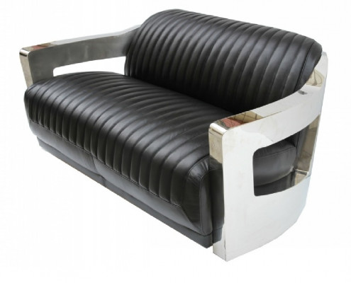 Canapé en cuir canapé trois places canapé Aviator Avion Mobilier en aluminium Vintage.