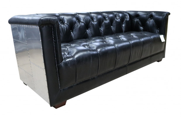 Canapé Chesterfield 3 places vintage Aviateur Avion en cuir véritable Aluminium Canapés