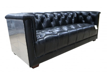 Canapé Chesterfield 3 places vintage Aviateur Avion en cuir véritable Aluminium Canapés
