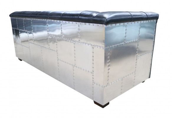 Canapé Chesterfield 3 places vintage Aviateur Avion en cuir véritable Aluminium Canapés