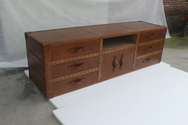Commode vintage Buffet en cuir TV bas en cuir Aspect ancien Valise Table de style