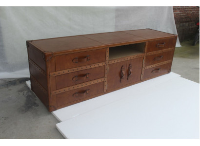 Commode vintage Buffet en cuir TV bas en cuir Aspect ancien Valise Table de style