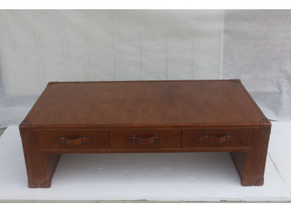 Table basse Table de salon Coffre Table d'appoint de style vintage en cuir de 147x85cm.