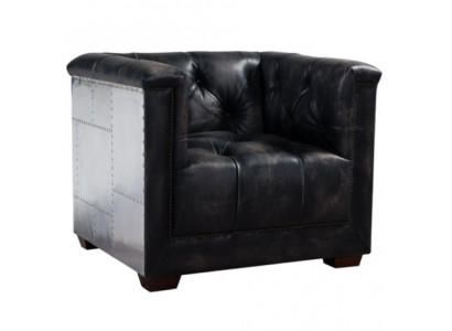 Fauteuil en cuir noir véritable, fauteuil en cuir design aviateur