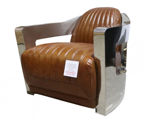 Fauteuil en cuir véritable Design Vintage Fauteuil de designer aviateur Meuble en cuir