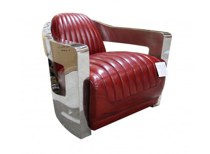 Fauteuil club vintage en cuir rouge en cuir véritable de design rétro siècle de l'aviation