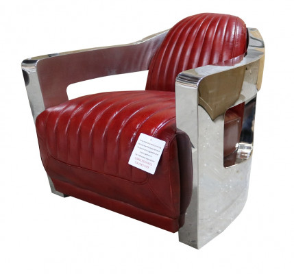 Fauteuil club vintage en cuir rouge en cuir véritable de design rétro siècle de l'aviation