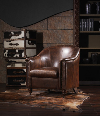 Fauteuil Club en cuir vintage Chaise en cuir Fauteuil Design en cuir véritable Retro Sofa