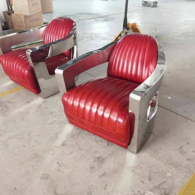 Chaise en cuir vintage pour avion rouge Véritable cuir style rétro Fauteuil design club