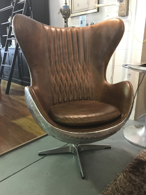 Eggchair Cuir Marron Métal Argent Aile D'Argent Club Flying