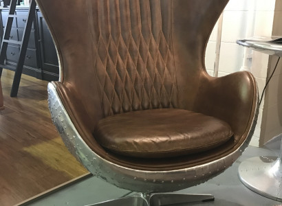 Eggchair Cuir Marron Métal Argent Aile D'Argent Club Flying
