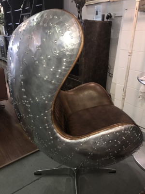 Eggchair Cuir Marron Métal Argent Aile D'Argent Club Flying