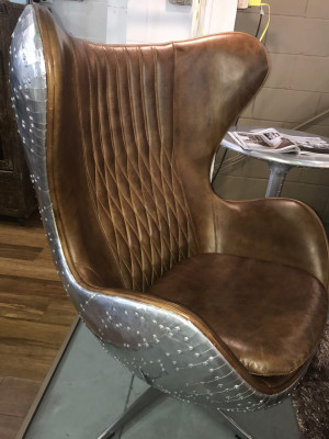 Eggchair Cuir Marron Métal Argent Aile D'Argent Club Flying